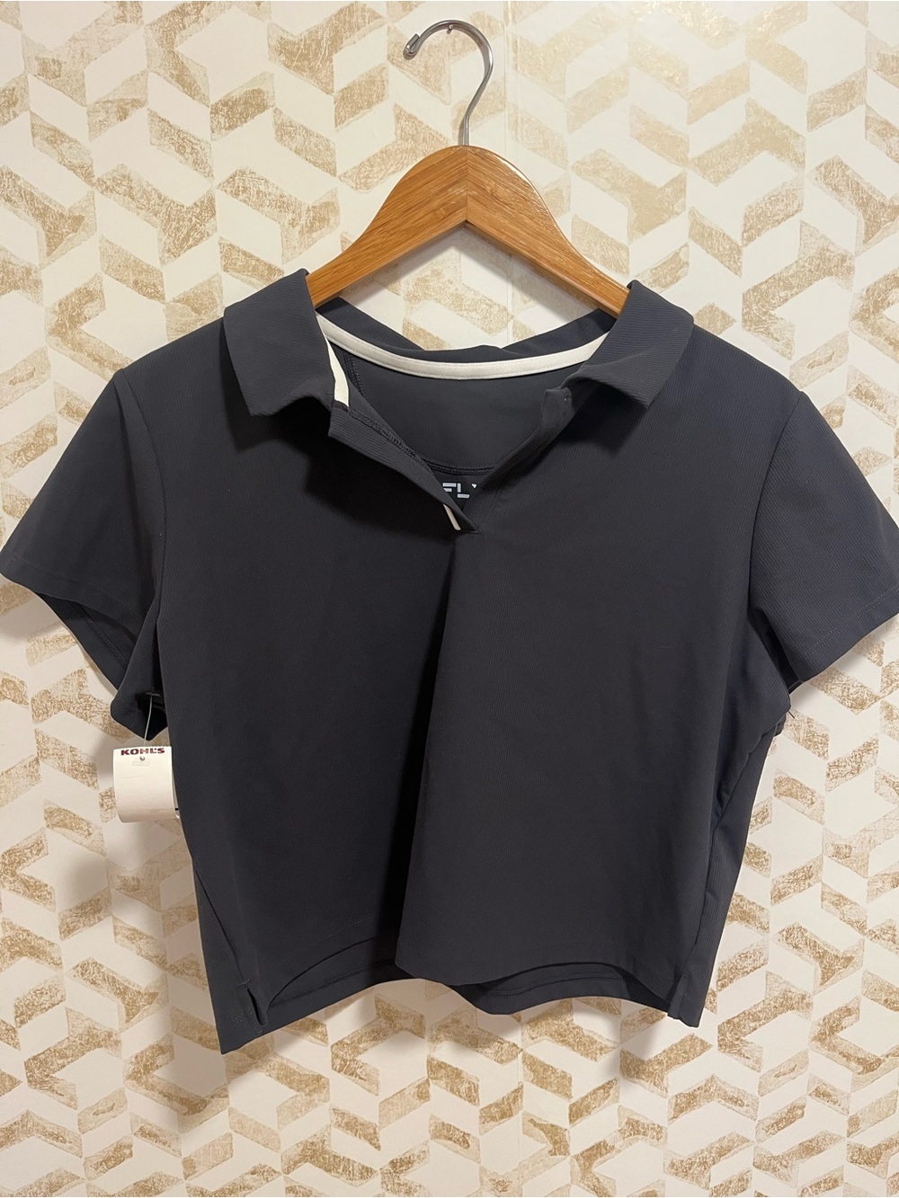 Cropped Polo Top in Dark Grey